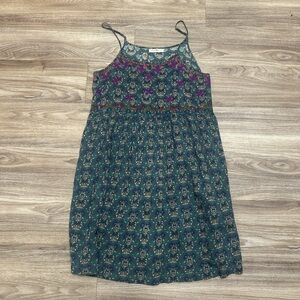 SOLD NATURAL LIFE Strappy Floral Embroidered Midi Rayon Dress Pockets Teal Pink